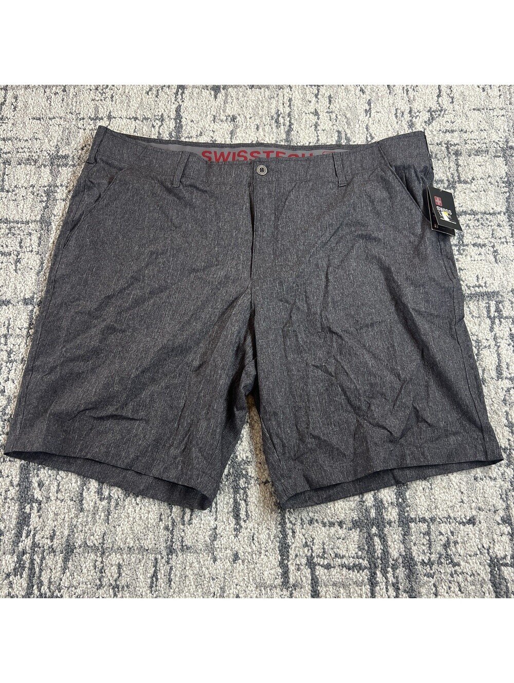Swiss Tech Performance Shorts Mens 44 Grey Heather Stretch PeakDry SMB28441 NEW